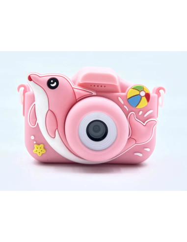  KIDS PHOTO CAMERA DIGITAL BUBBLE MICRO SD 2"IPS HD SCREEN PINK + COVER DELFINO
